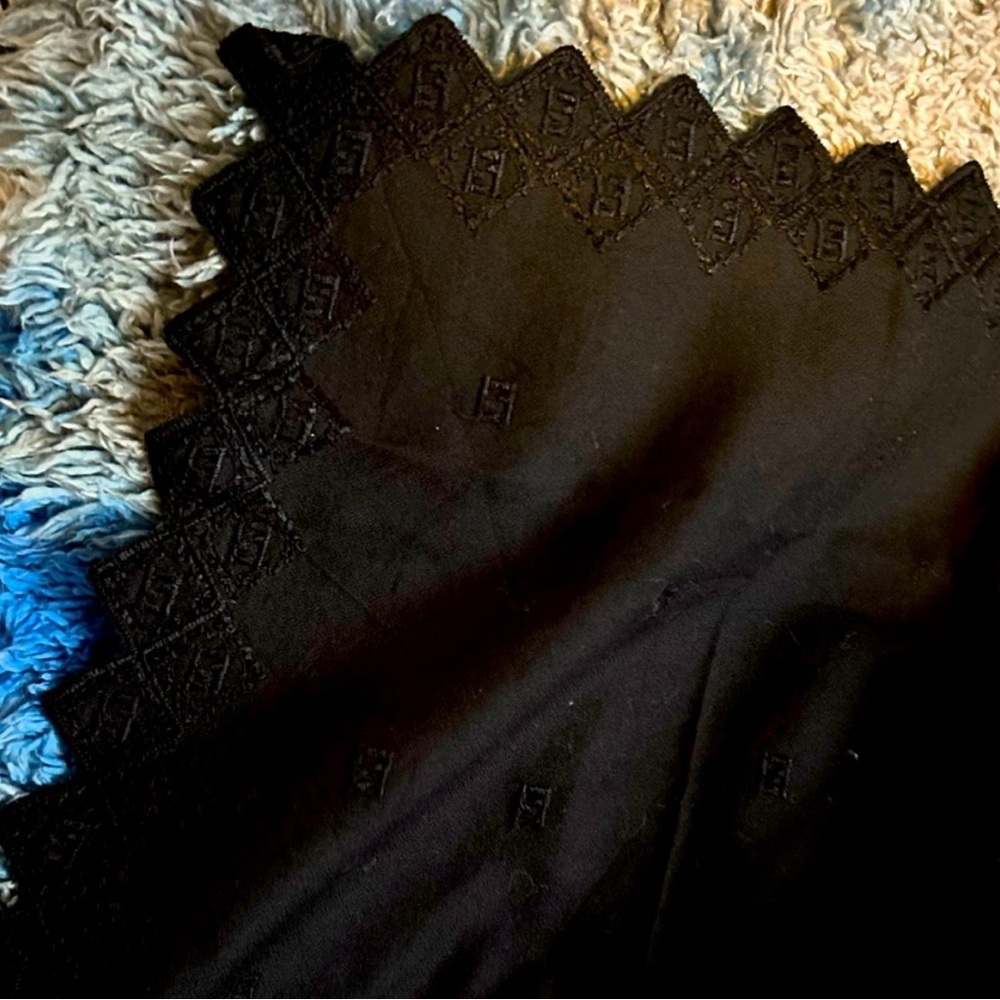 FENDI Scarf / Vintage - Black with Lace Trim
